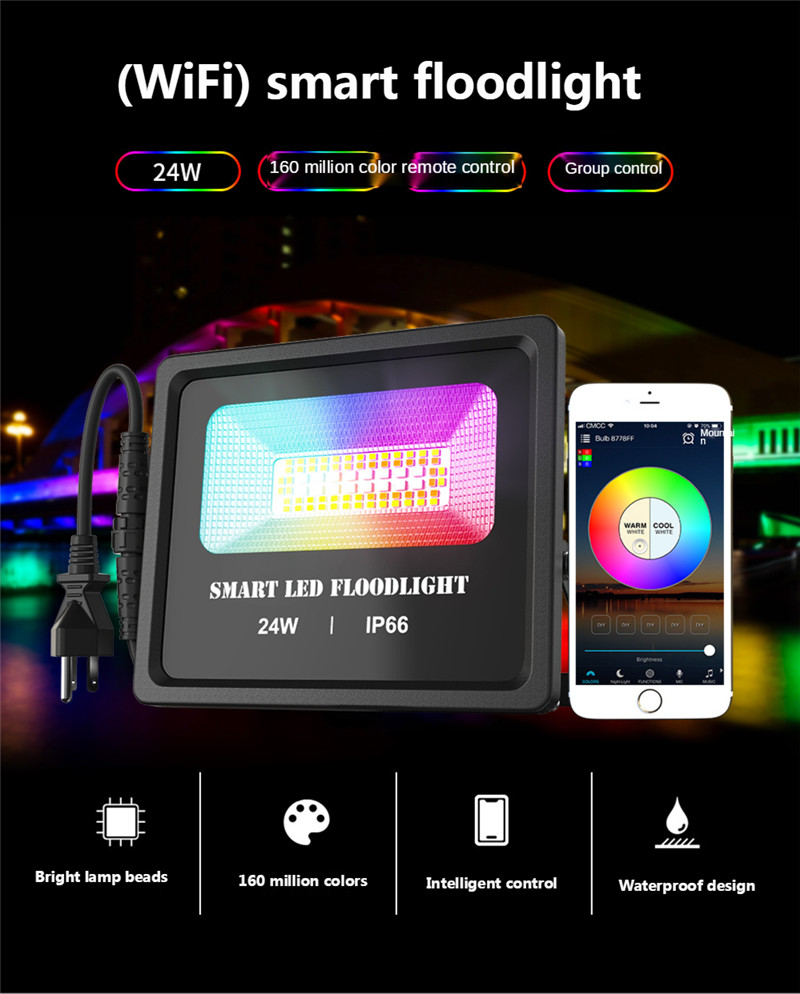 Flood Light RGB WiFi Intelligent Floodlight Outdoor Lighting Led Street Light Villa Courtyard Light Led for Floodlight Garden