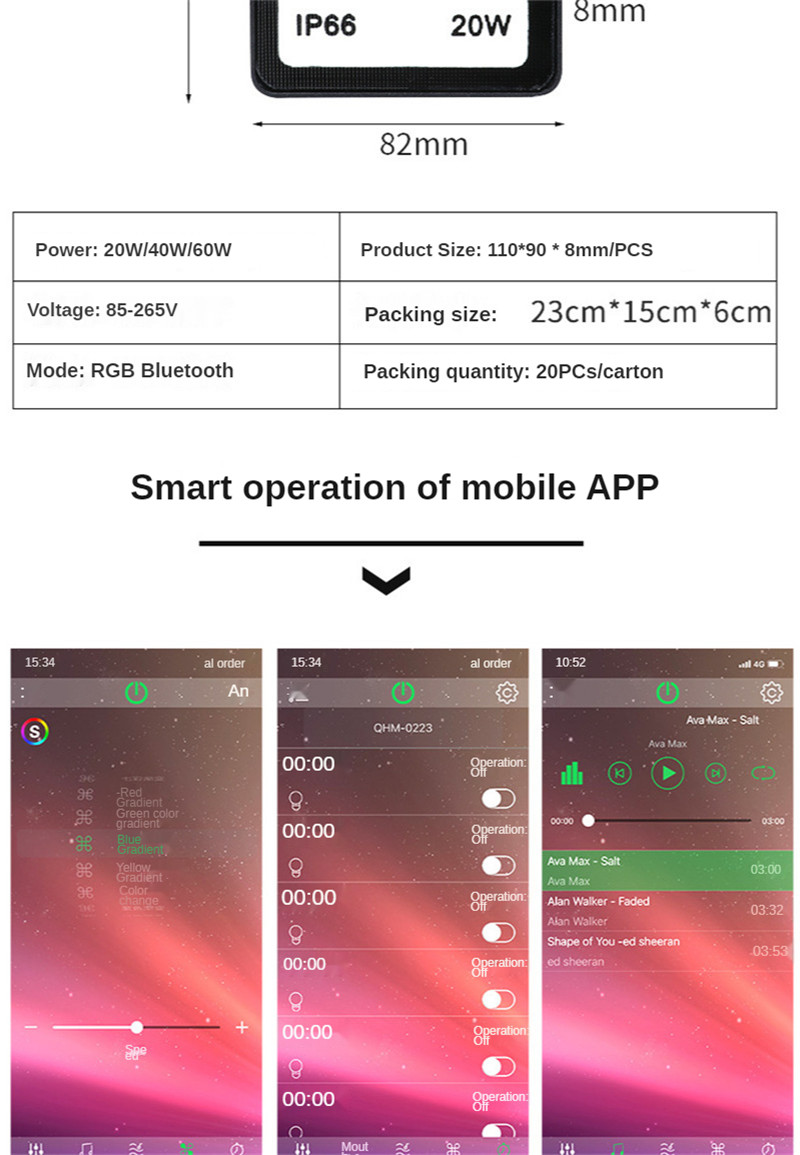 20W 40W 60W Lamps Street Light Led Outdoor Backyard Bright Light LED Bluetooth APP Smart Colorful Timing Dimming Toning Lamp