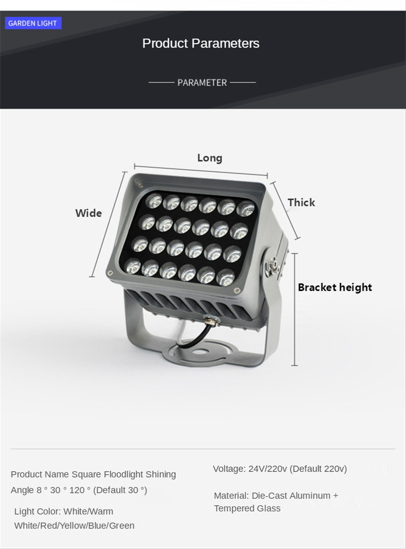 Led Flood Light 40W Outdoor Waterproof Square Advertising Sign Spotlight 24W High Power Tree Spotlight Park Landscape Lights