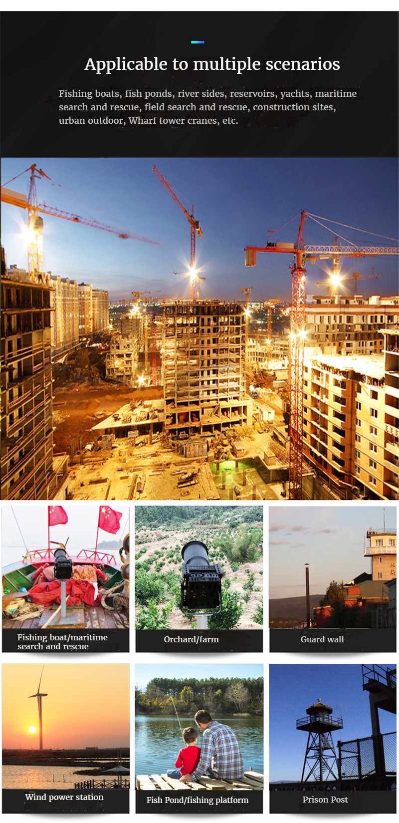 PTZ Turntable Lamp Searchlight LED Strong Light Remote Spotlight Outdoor Lighting Waterproof Floodlight Bright Lights Fish Pond