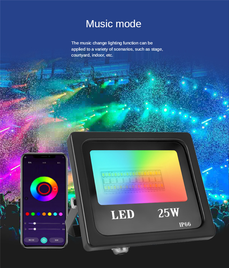 24W Bluetooth Floodlight LED Colorful Mobile Phone Smart Floodlight Dimming Color Tone Voice Remote Control Waterproof Spotlight