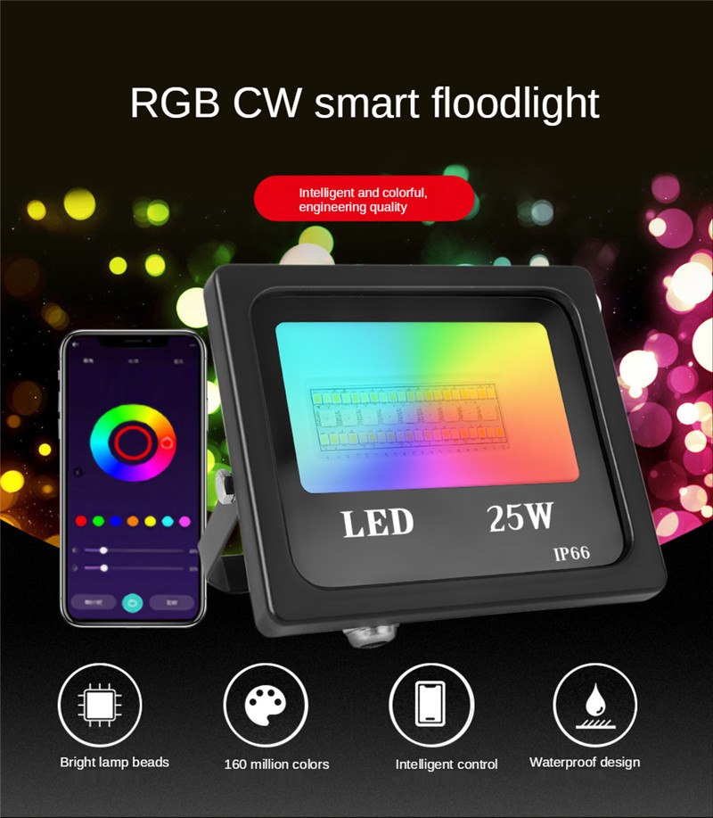 24W Bluetooth Floodlight LED Colorful Mobile Phone Smart Floodlight Dimming Color Tone Voice Remote Control Waterproof Spotlight