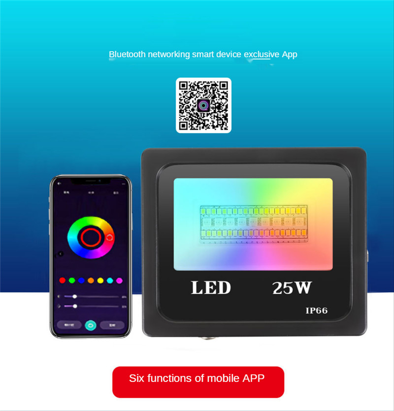 24W Bluetooth Floodlight LED Colorful Mobile Phone Smart Floodlight Dimming Color Tone Voice Remote Control Waterproof Spotlight
