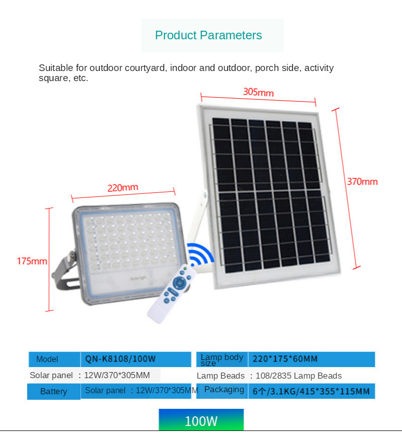 100W Solar Led Flood Light Outdoor Solar Garden Lights Solar Lamp Outdoor Wall Waterproof Solar Stree Ligth Lamp 0 Fees Light