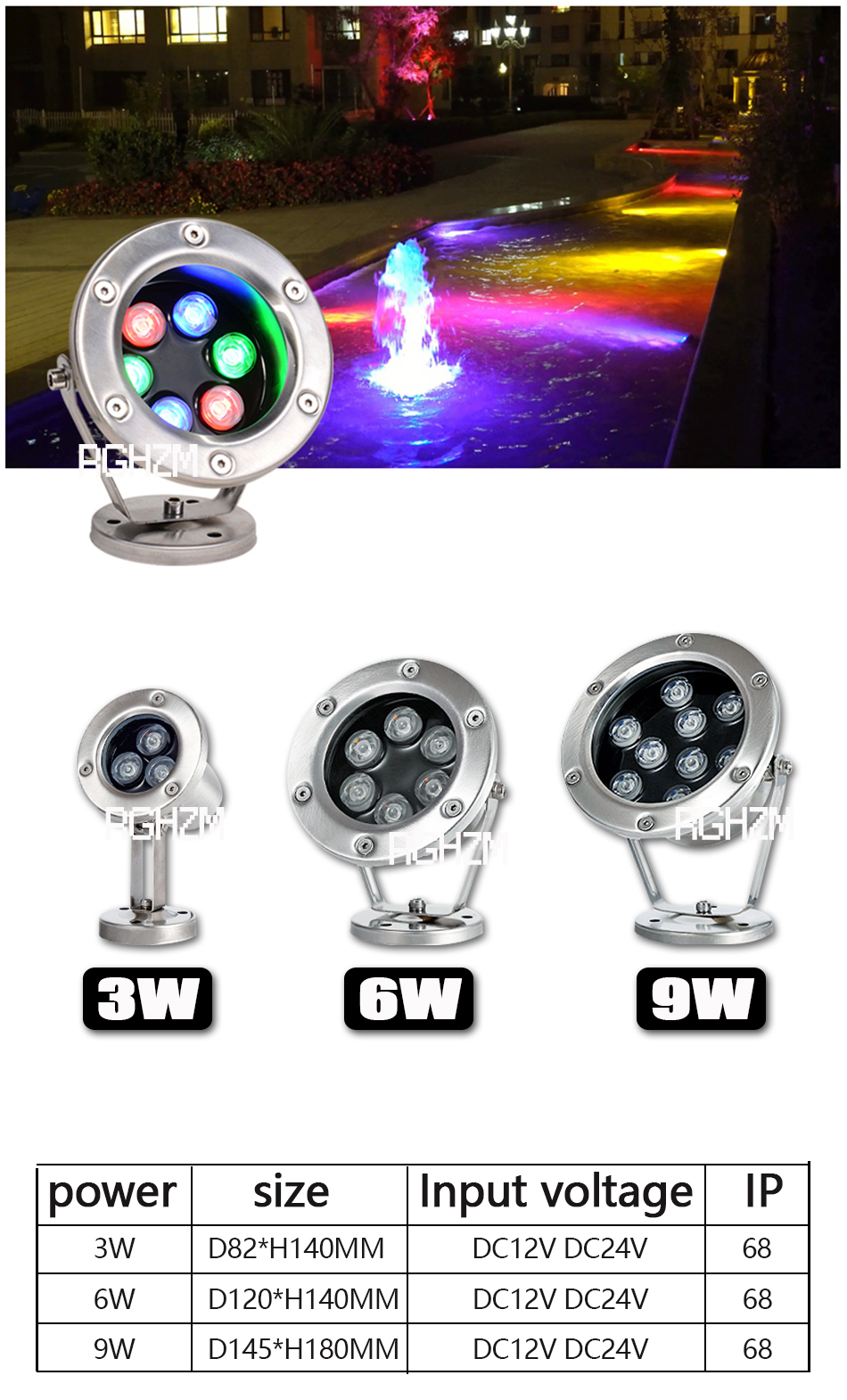 LED Underwater Lights Outdoor Landscape Decorative Spotlight IP68 Rates Fountain Lamp Waterproof Lawn Lamp 12V/24V/220V Optional