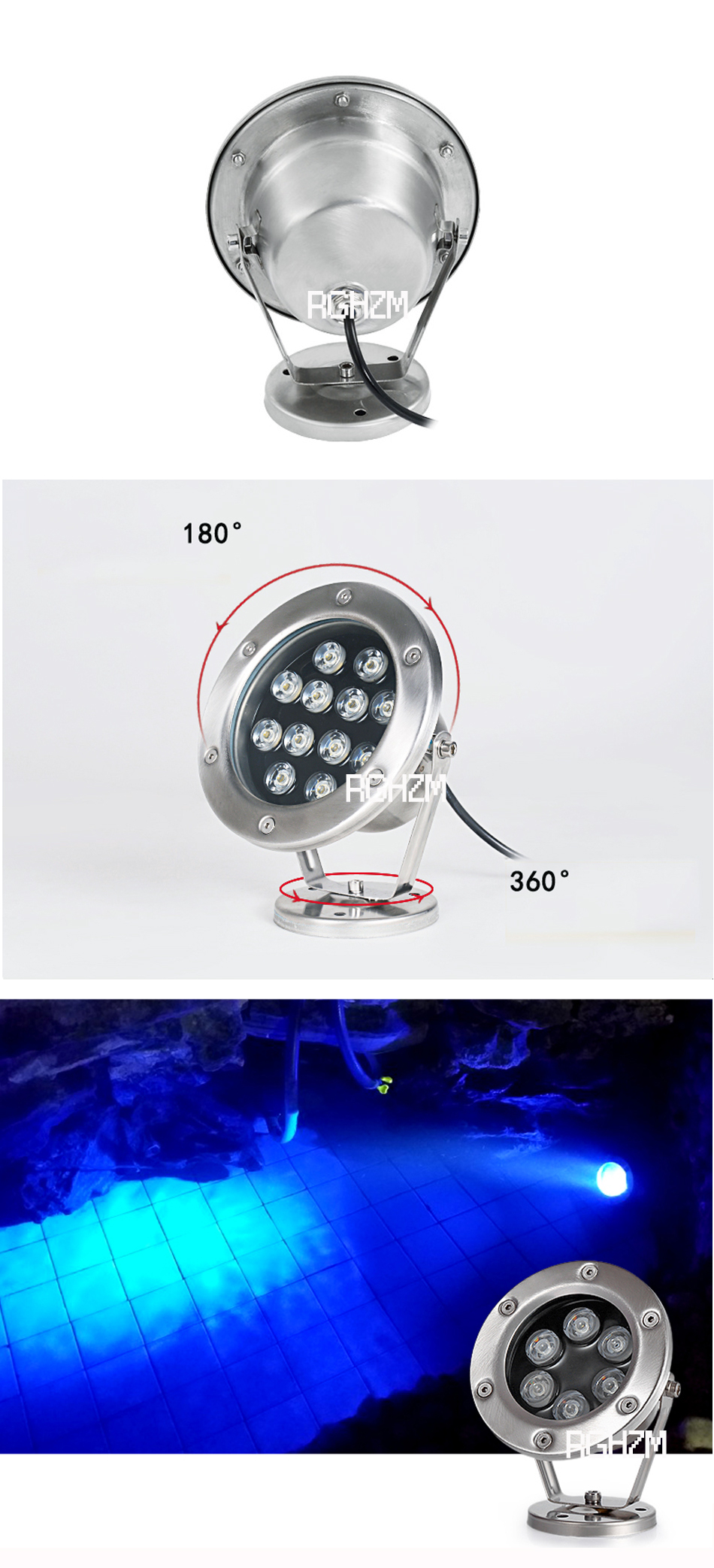 LED Underwater Lights Outdoor Landscape Decorative Spotlight IP68 Rates Fountain Lamp Waterproof Lawn Lamp 12V/24V/220V Optional