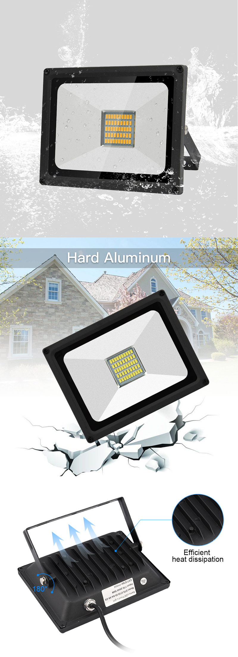 LED Flood Light 50W 4500lumen IP65 Waterproof floodlight Outdoor Security Lights Garden Landscape Super Bright