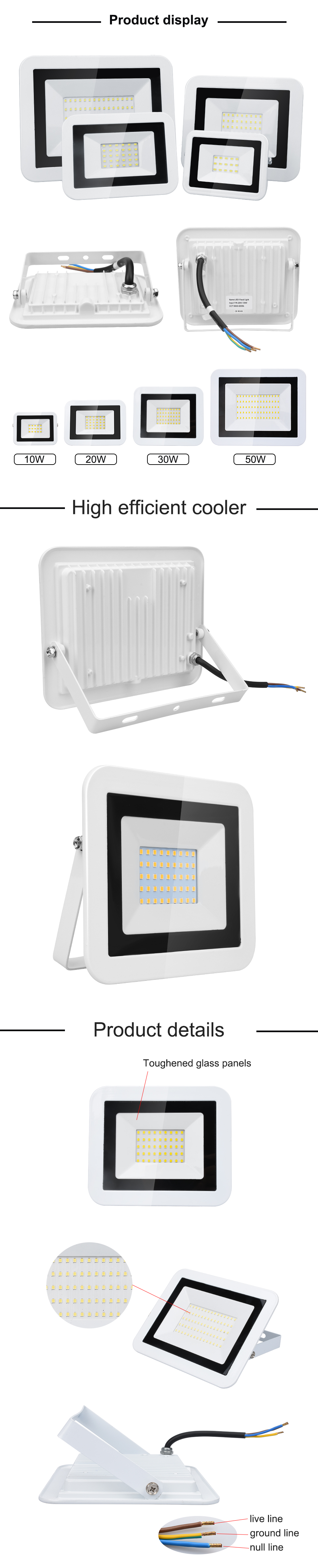 10w 20w 30w 50w Led Floodlight Outdoor Security Lights Warm White/ Cold White Outdoor Floodlight for Garage Garden Lawn and Yard