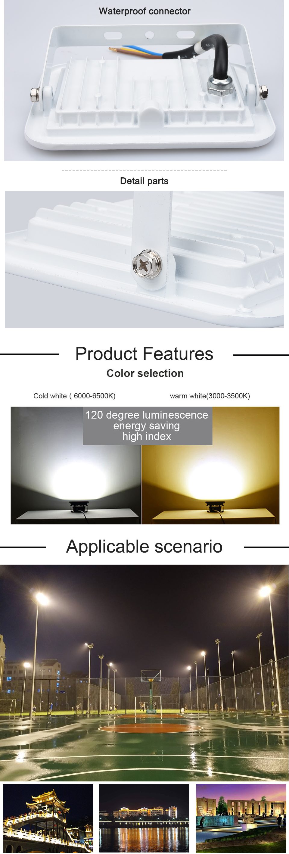 10w 20w 30w 50w Led Floodlight Outdoor Security Lights Warm White/ Cold White Outdoor Floodlight for Garage Garden Lawn and Yard