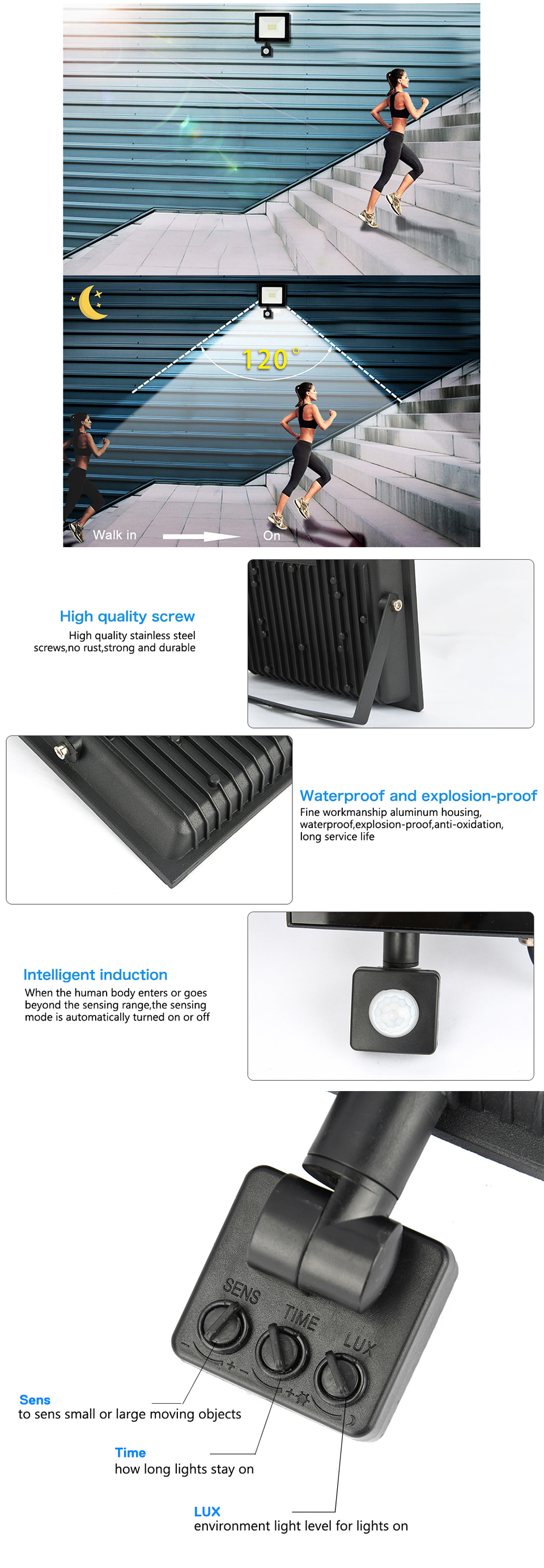LED Motion Sensor Floodlight Waterproof 20W 30W 50W 100W PIR Flood Light Projector Lamp Exterior Outdoor Spotlight lighting