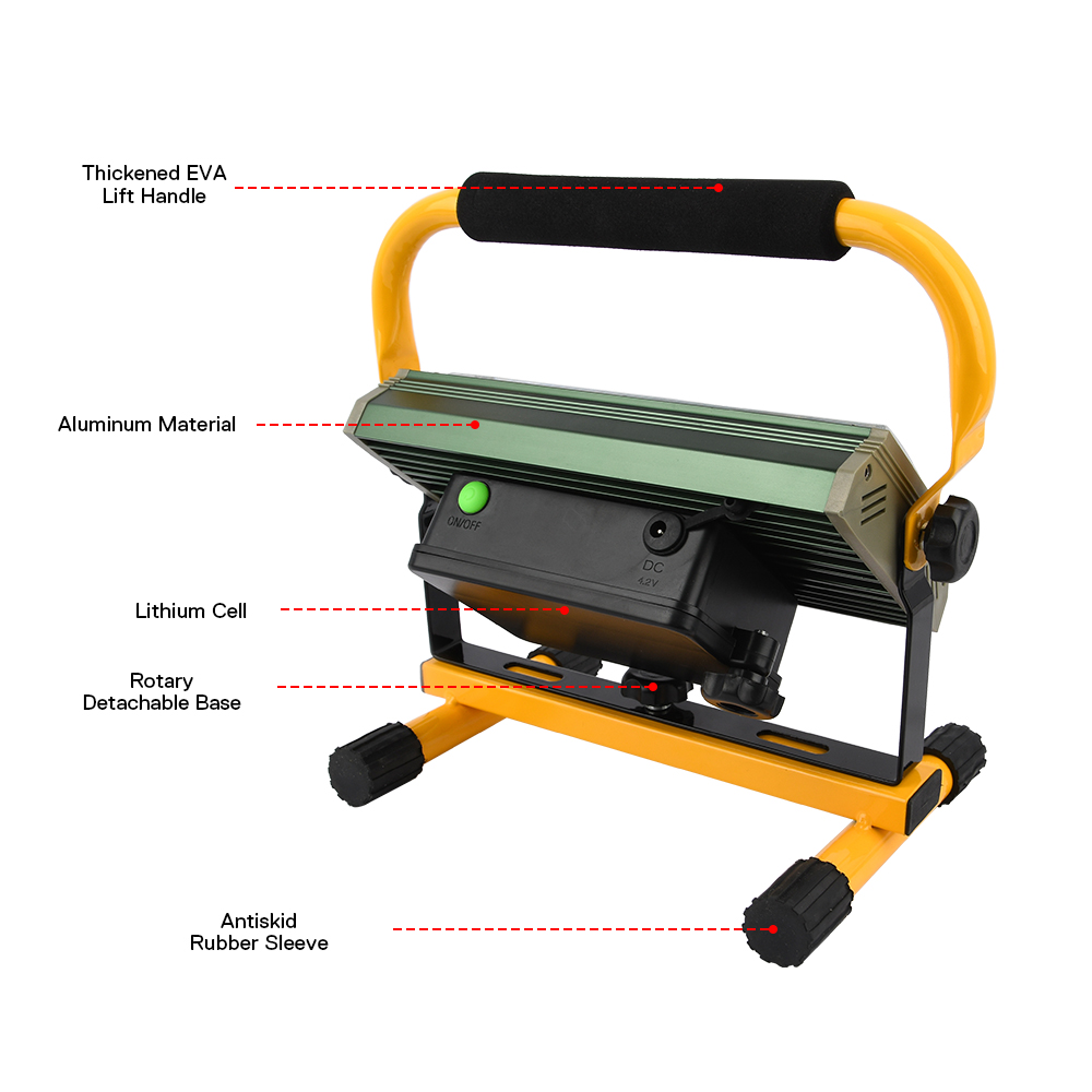 100W Portable Rechargeable Work Flood Light Spot Emergency Outdoor Camping Floodlight IP65 Rechargeable by 6*18650 Battery