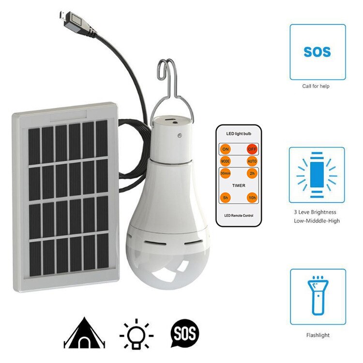 7W 9W 480 600LM Portable LED Solar Remote Control Bulb Solar Light Home Outdoor Lighting LED Solar Bulb Light Garden Light