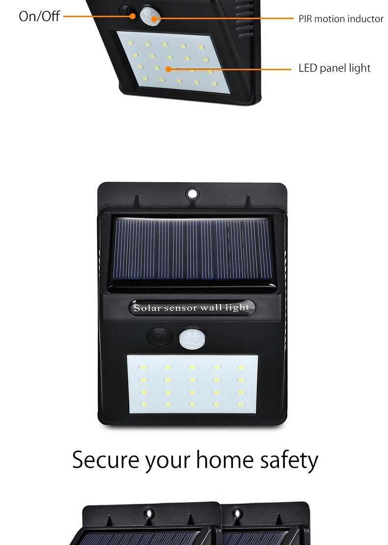 LED Solar Power PIR Motion Sensor Wall Light 20 LED Outdoor Waterproof Energy Saving Street yard Path Home Garden Securit