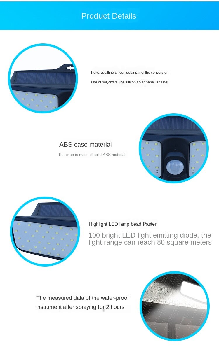 Solar Outdoor Light 100Led Waterproof Wireless Motion Sensor Light Wide Angle Wall Light Super Body Solar Light