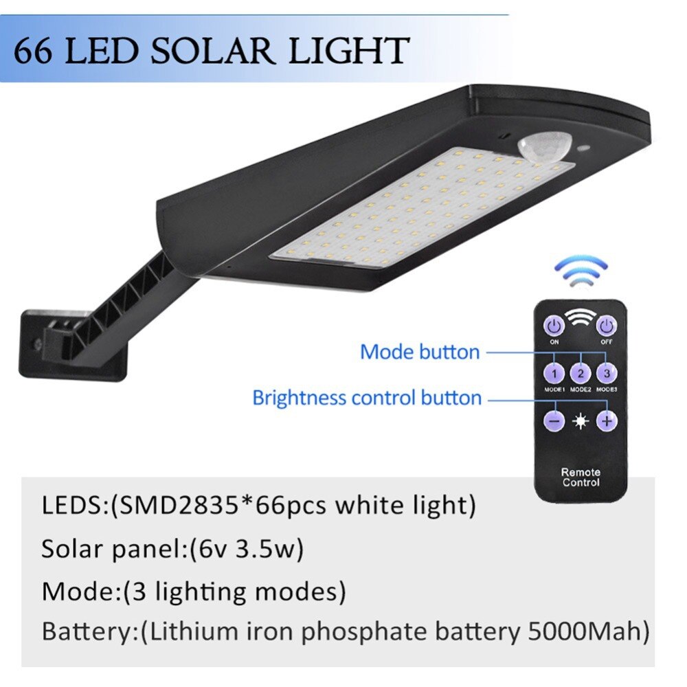 LTOONThe latest Led solar lights outdoor waterproof lighting garden wall 66 leds four mode rotatable solar lights remote control
