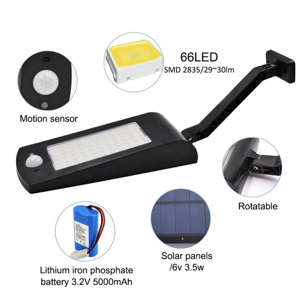 LTOONThe latest Led solar lights outdoor waterproof lighting garden wall 66 leds four mode rotatable solar lights remote control
