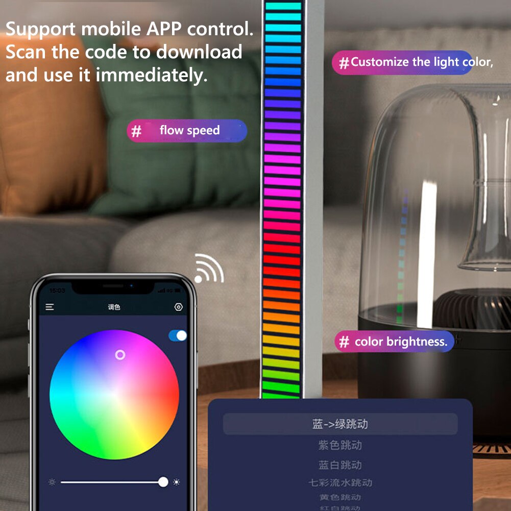 40/32 LED RGB Light App Control Pickup Voice Activated Rhythm Lights Colorful Tube Ambient LED Light bar Ambient Lamp Bar