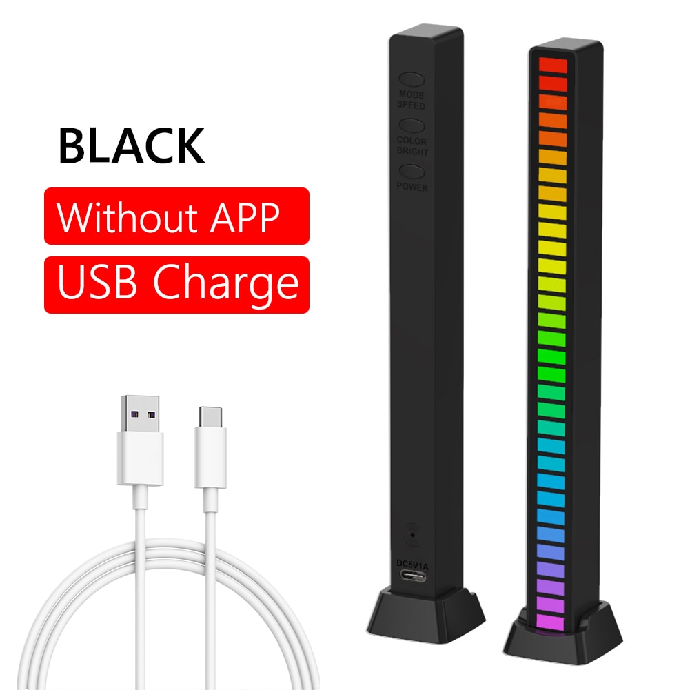 RGB Colorful Tube 32LED Voice-Activated Pickup Rhythm Strip Light APP Control Music Atmosphere Ambient Lamp Bar for Car Computer