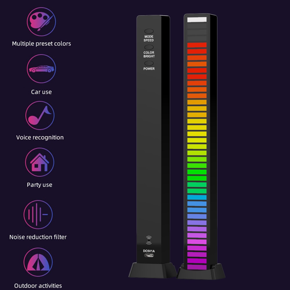 40/32 LED RGB Light App Control Pickup Voice Activated Rhythm Lights Colorful Tube Ambient LED Light bar Ambient Lamp Bar