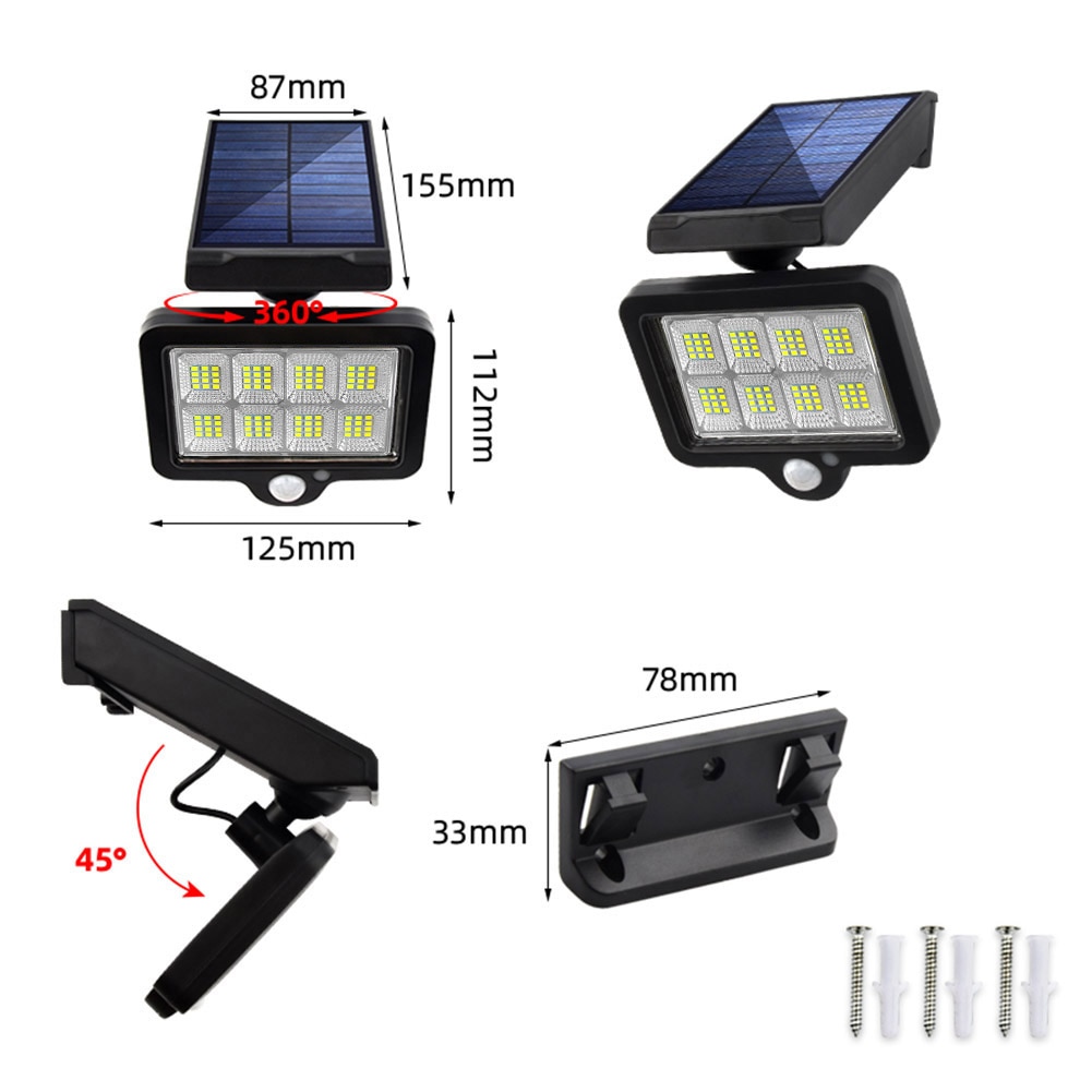 LED Solar Wall Light Outdoors Motion Sensor Waterproof Garden Lighting + 5m Extension Cable Courtyard Fence Driveway Street Lamp