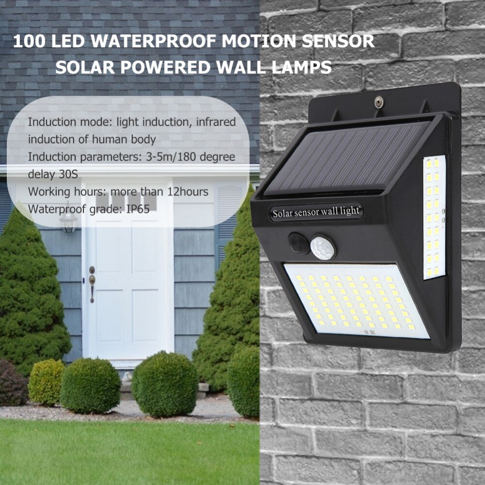Solar Wall Lamp 100LEDs Motion Sensor LED Wall Light Outdoor Waterproof Solar LED Flood Light Path Street Night Lighting Lamp