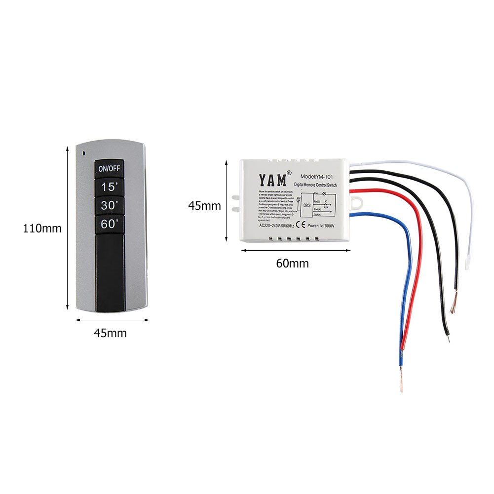 Wireless ON/OFF Lamp Remote Control 15 30 60 Minute Timer Switch Transmitter + Receiver for UVC Sterilizer Table Desk Light