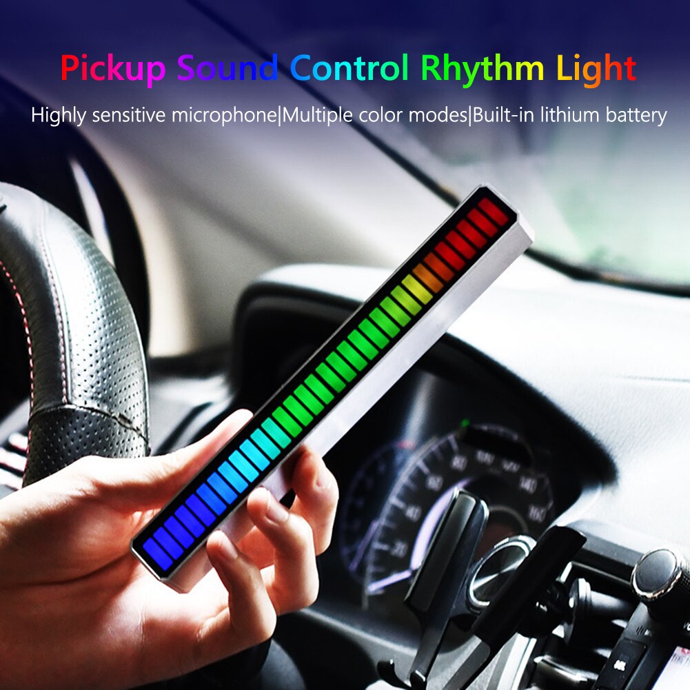 RGB Colorful Tube 32LED Voice-Activated Pickup Rhythm Strip Light APP Control Music Atmosphere Ambient Lamp Bar for Car Computer