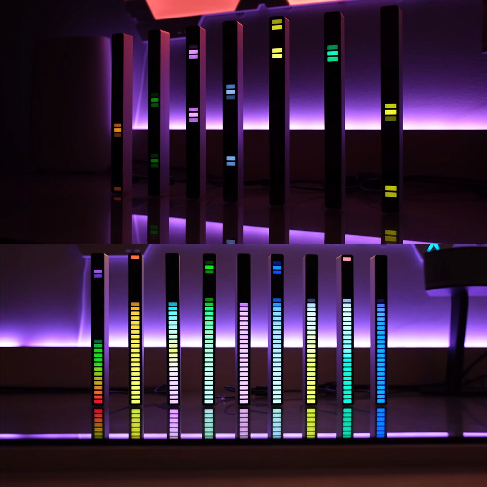 RGB Colorful Tube 32LED Voice-Activated Pickup Rhythm Strip Light APP Control Music Atmosphere Ambient Lamp Bar for Car Computer