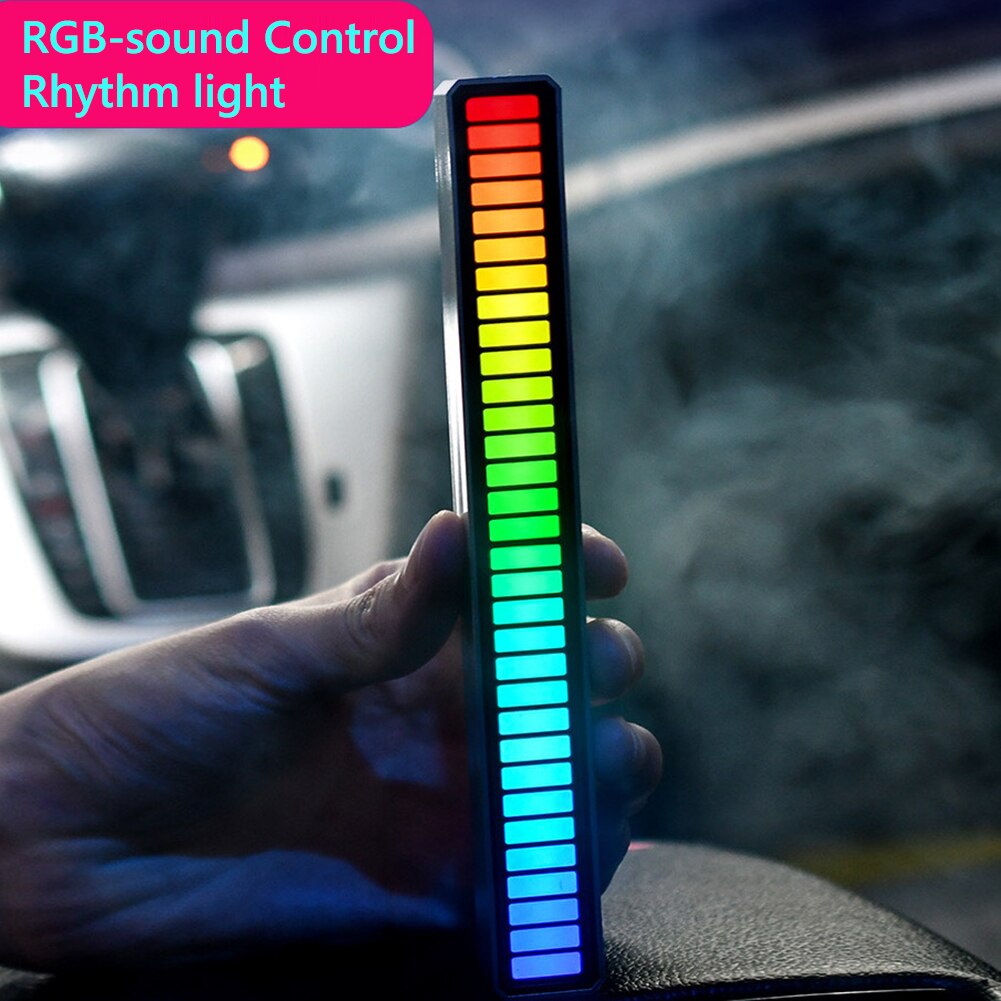 RGB Colorful Tube 32LED Voice-Activated Pickup Rhythm Strip Light APP Control Music Atmosphere Ambient Lamp Bar for Car Computer