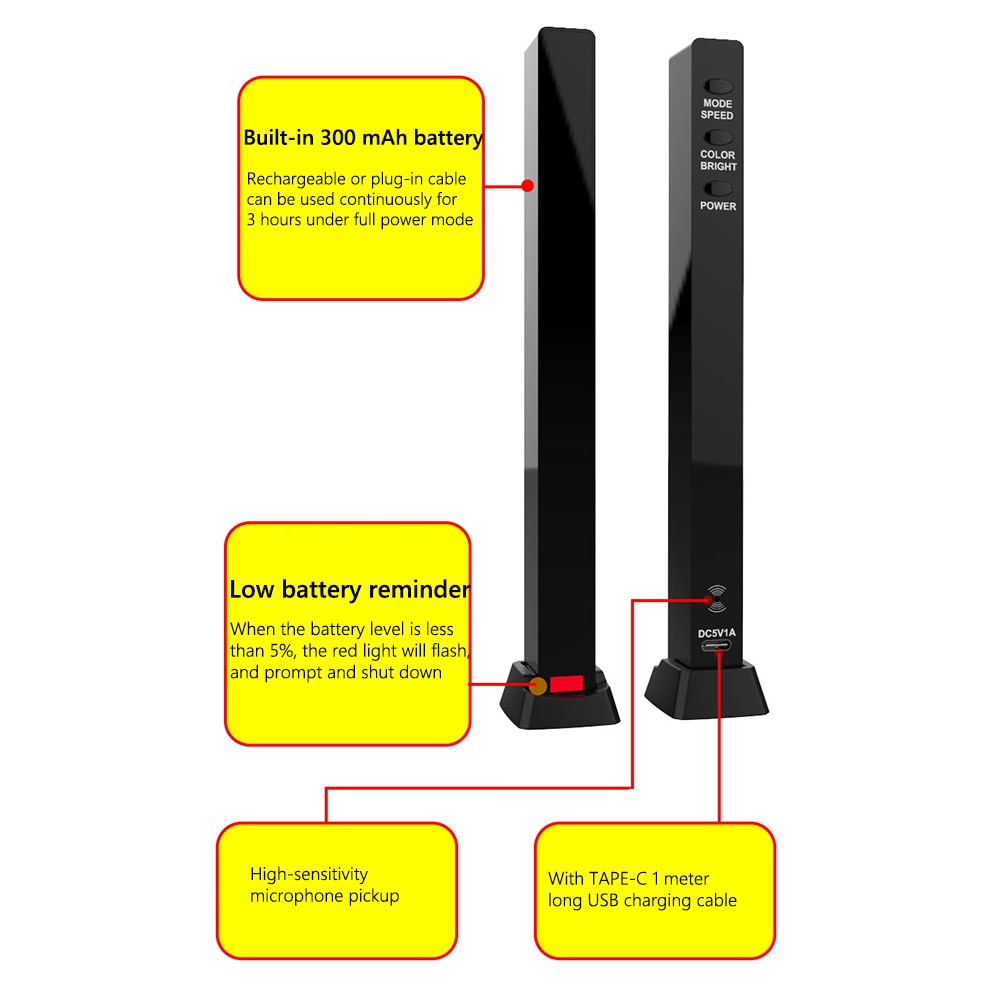 RGB Colorful Tube 32LED Voice-Activated Pickup Rhythm Strip Light APP Control Music Atmosphere Ambient Lamp Bar for Car Computer