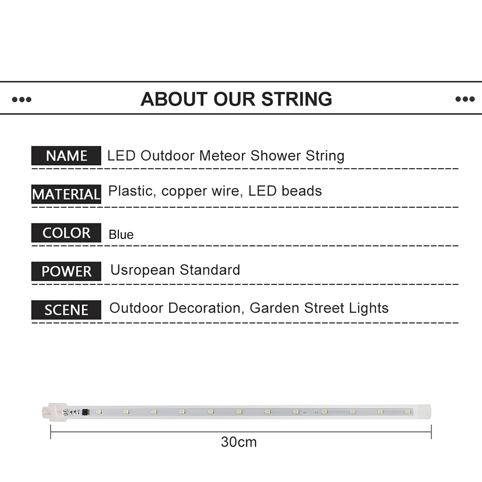 30cm 192LED Meteor Shower Garland Strip Light Outdoor Xmas Waterproof Fairy Lights Garden Street Christmas Decoration Strip Lamp