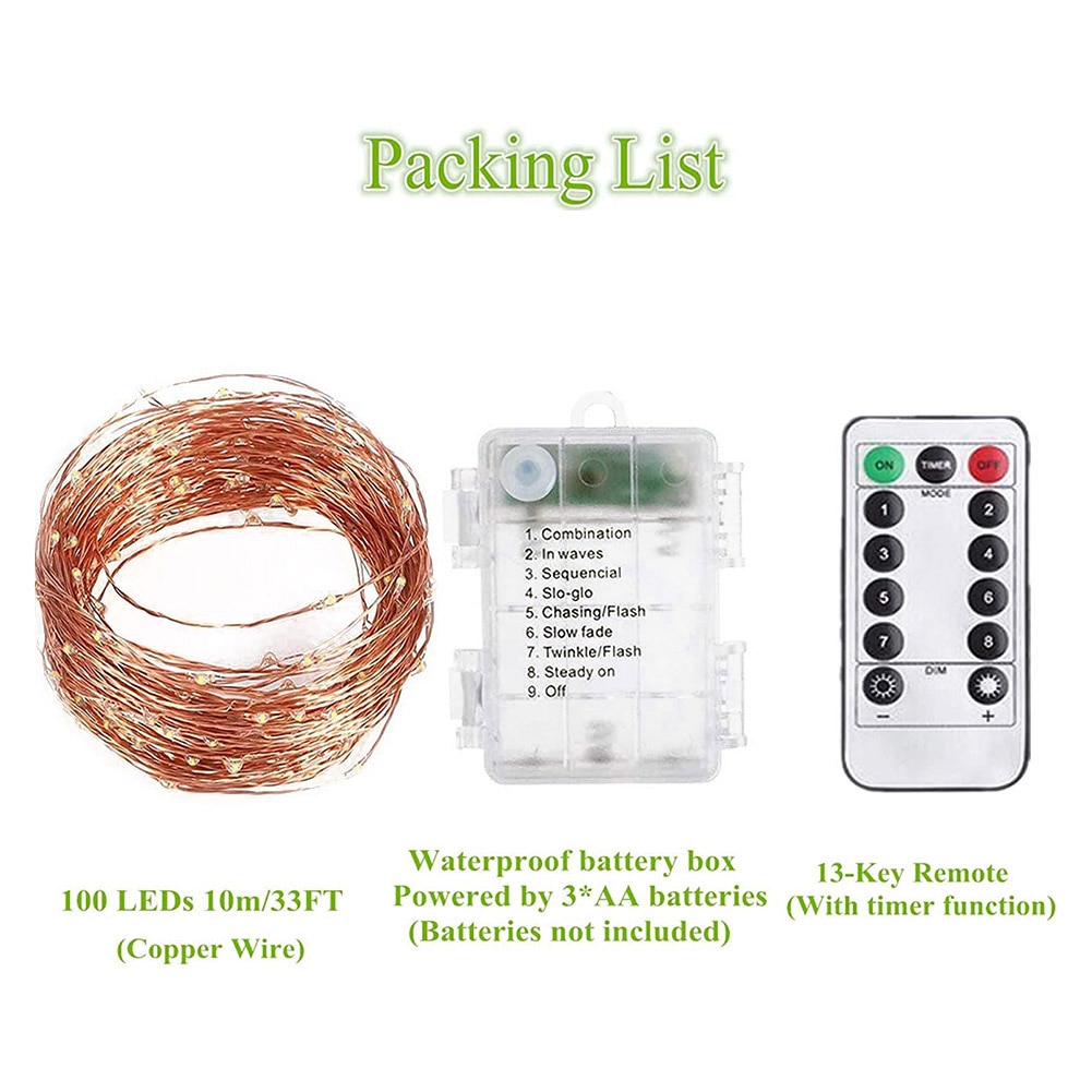 10m LED Outdoor Waterproof Copper Wire Lamp String Flashing Fairy Light for Wedding Garden Christmas Decor with Remote Control