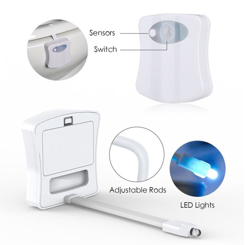 LED Luminaria WC Toilet Hanging Backlight Multi Function Smart Body Motion Sensor Battery Powered Toilet Seat Night Light