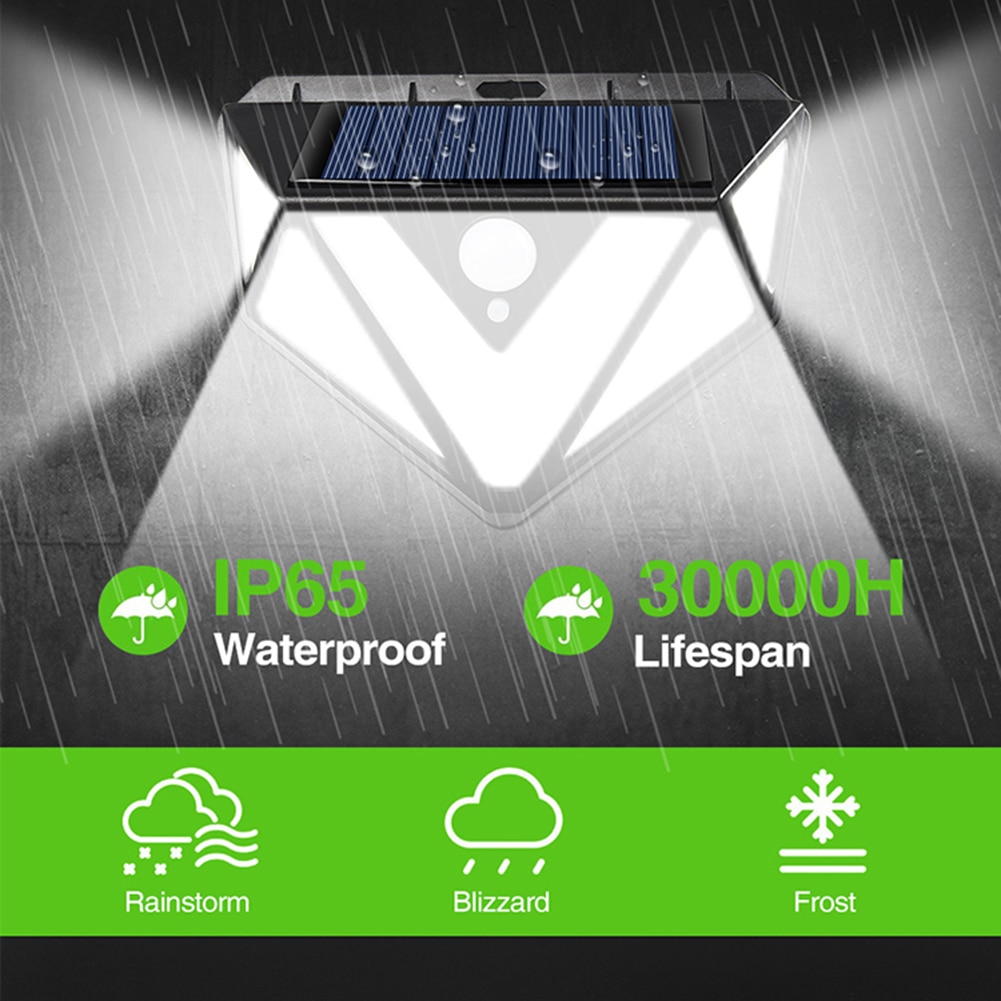 166LED Solar Powered Wall Light Outdoors 3 Modes Three Sides PIR Motion Sensor Emergency Waterproof Security Lamp Garden Decor