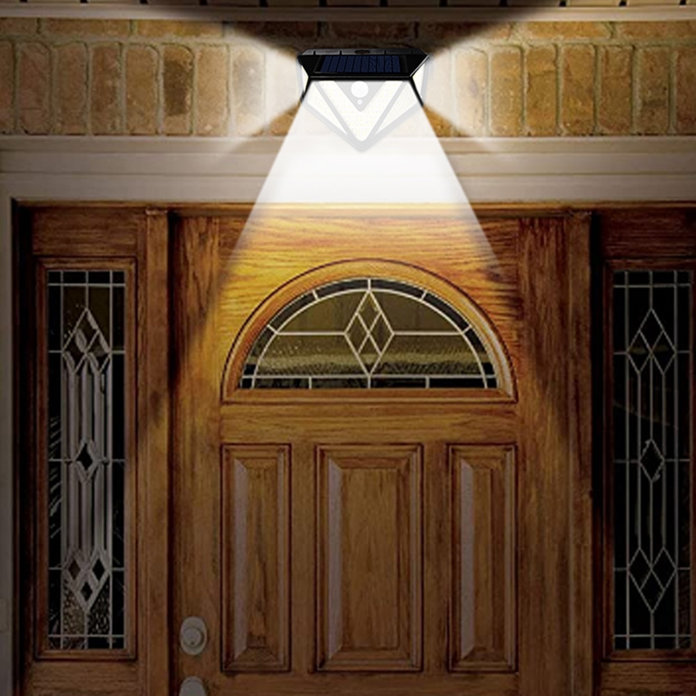 166LED Solar Powered Wall Light Outdoors 3 Modes Three Sides PIR Motion Sensor Emergency Waterproof Security Lamp Garden Decor
