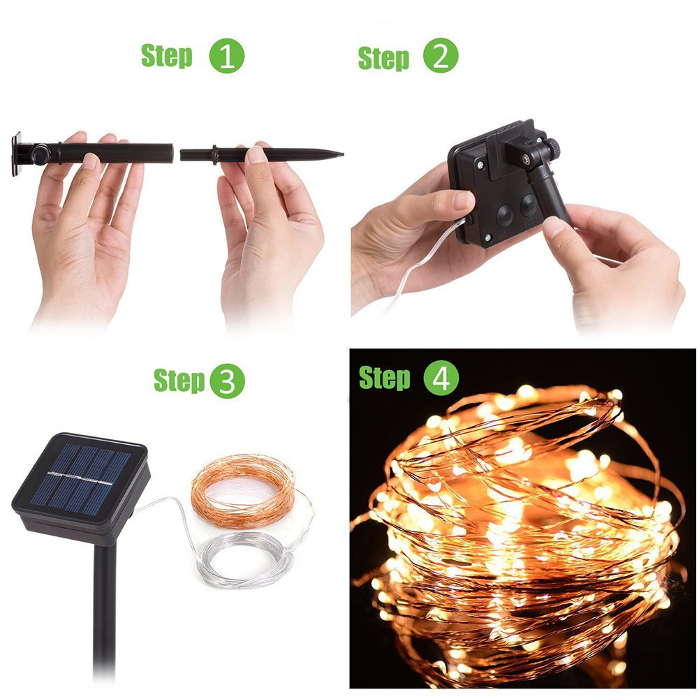 100/200 LED Starry Fairy Solar String Light Waterproof Outdoor Indoor Wedding Party Decorative Copper Wire Garland Solar Lamp