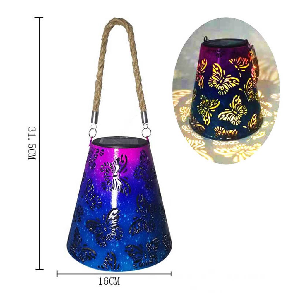 LED Solar Lantern Light Outdoor Waterproof Wrought Iron Hollow Lantern Projection Light Hanging Projector Lamp Garden Decoration