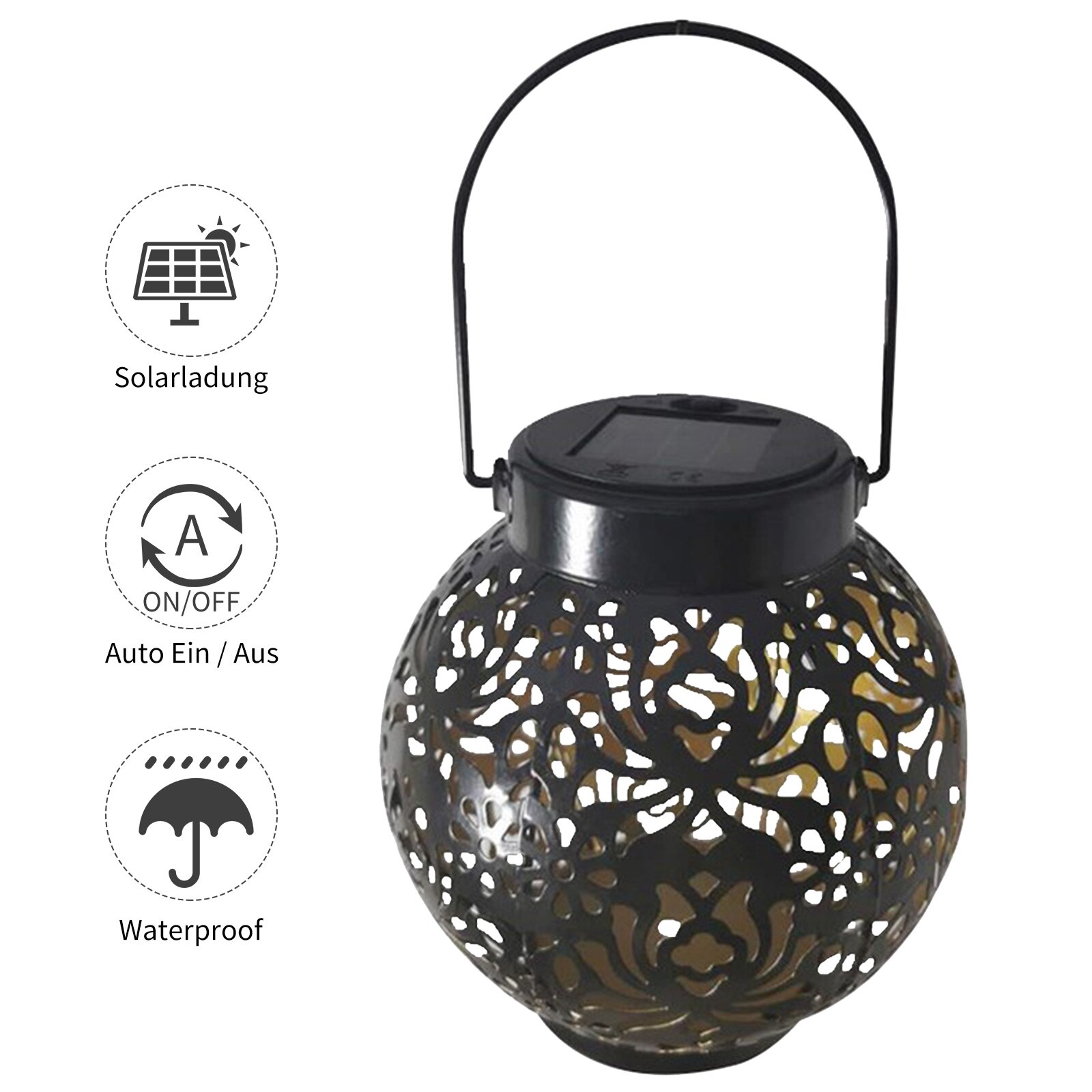LED Solar Lantern Light Outdoor Waterproof Wrought Iron Hollow Lantern Projection Light Hanging Projector Lamp Garden Decoration