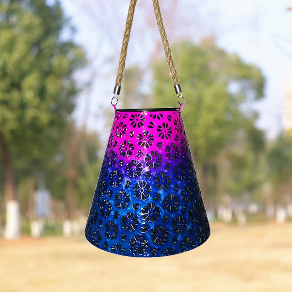 LED Solar Lantern Light Outdoor Waterproof Wrought Iron Hollow Lantern Projection Light Hanging Projector Lamp Garden Decoration