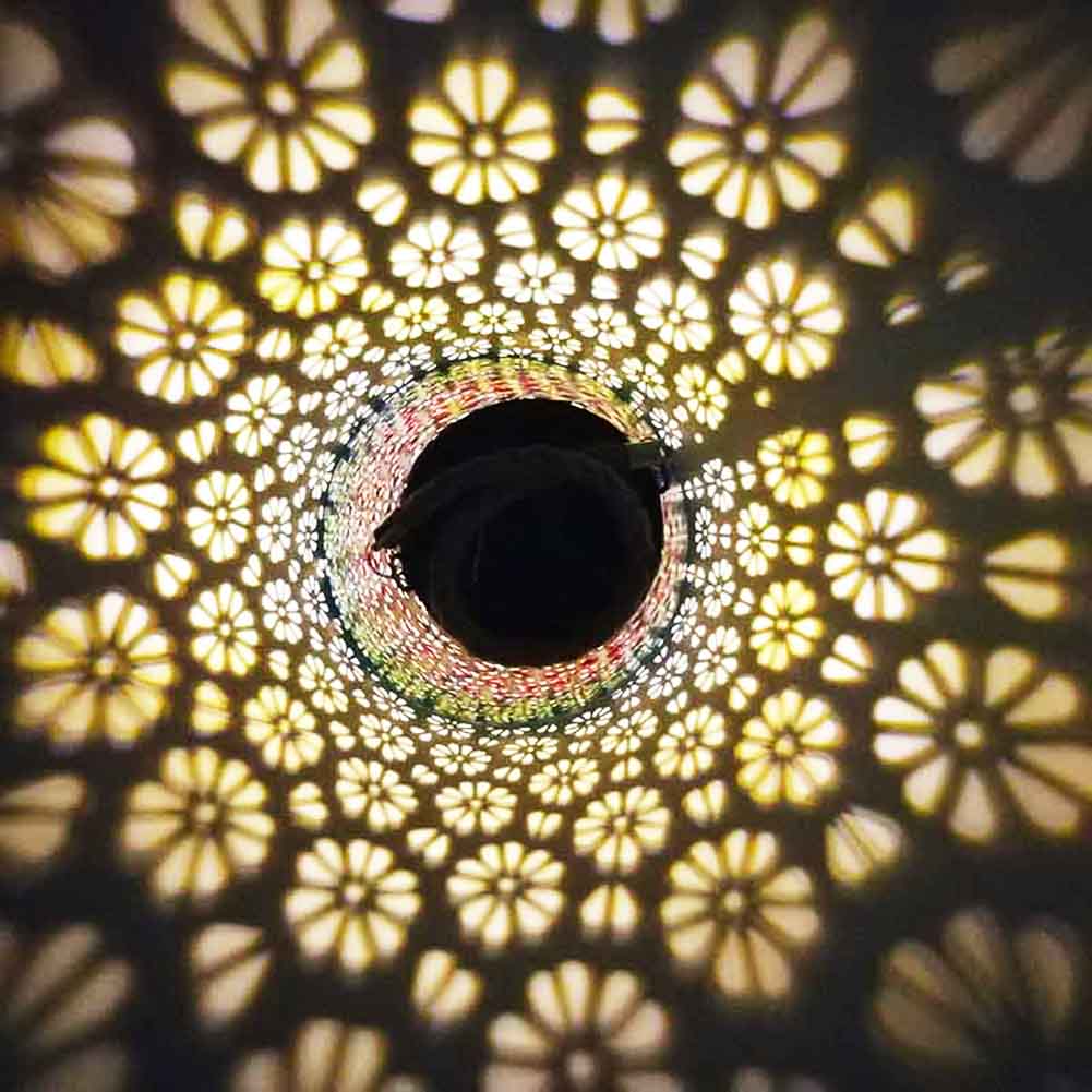 LED Solar Lantern Light Outdoor Waterproof Wrought Iron Hollow Lantern Projection Light Hanging Projector Lamp Garden Decoration