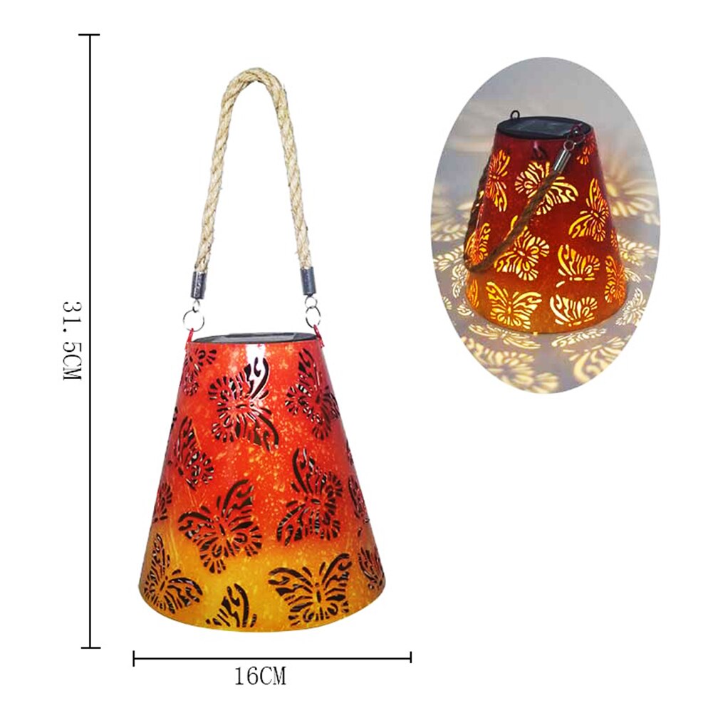 LED Solar Lantern Light Outdoor Waterproof Wrought Iron Hollow Lantern Projection Light Hanging Projector Lamp Garden Decoration