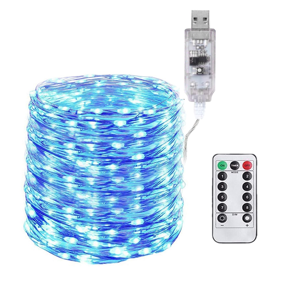 USB LED String Fairy Lights Copper Wire Christmas Garland Lamp with Remote Control for Garden Yard Decor