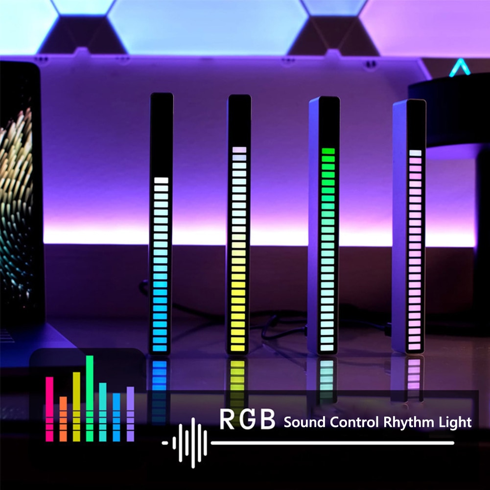 USB APP Control RGB Colorful Tube 32 LED Night Light Voice-Activated Pickup Rhythm Music Atmosphere Lamp Bar Strip Light for Car