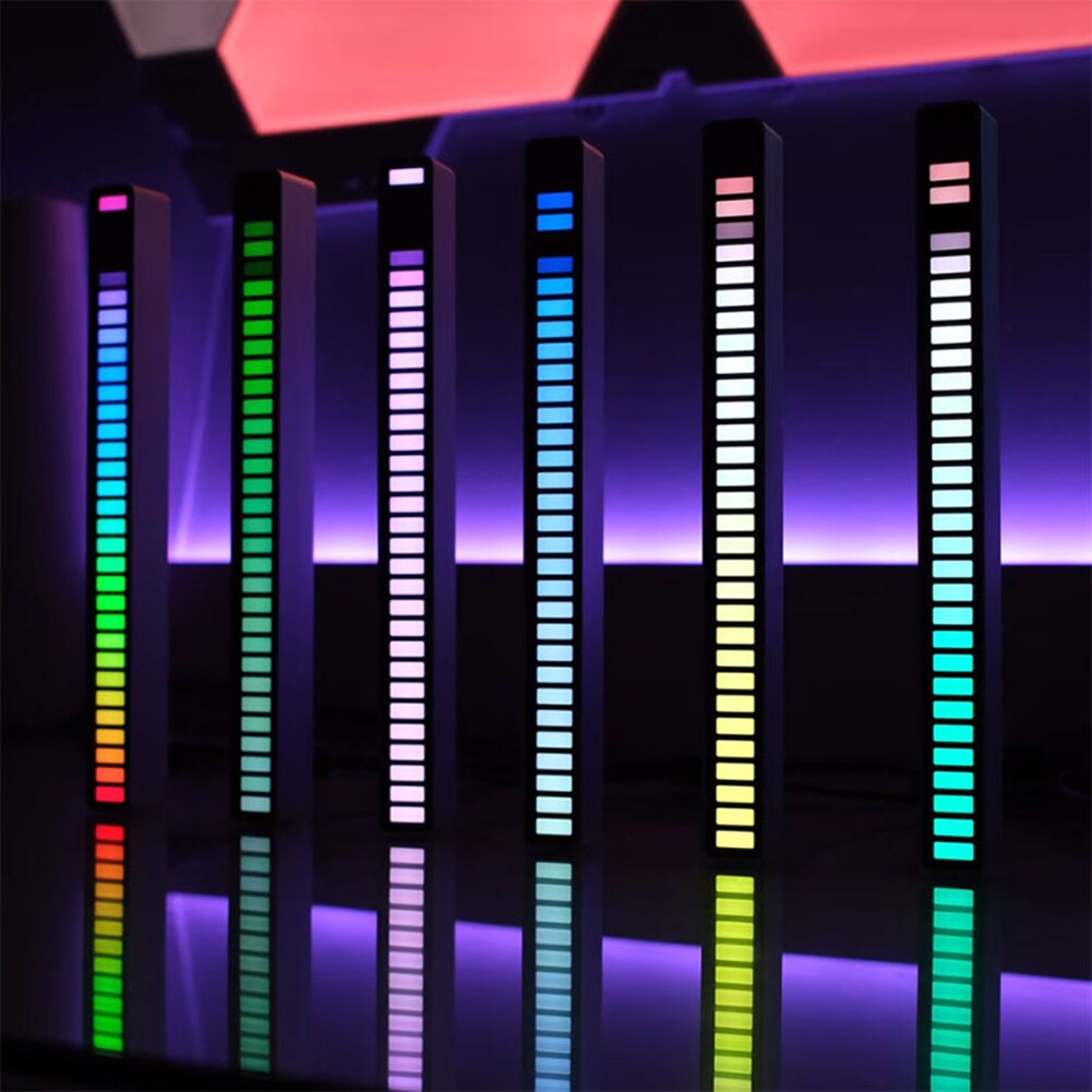 USB APP Control RGB Colorful Tube 32 LED Night Light Voice-Activated Pickup Rhythm Music Atmosphere Lamp Bar Strip Light for Car