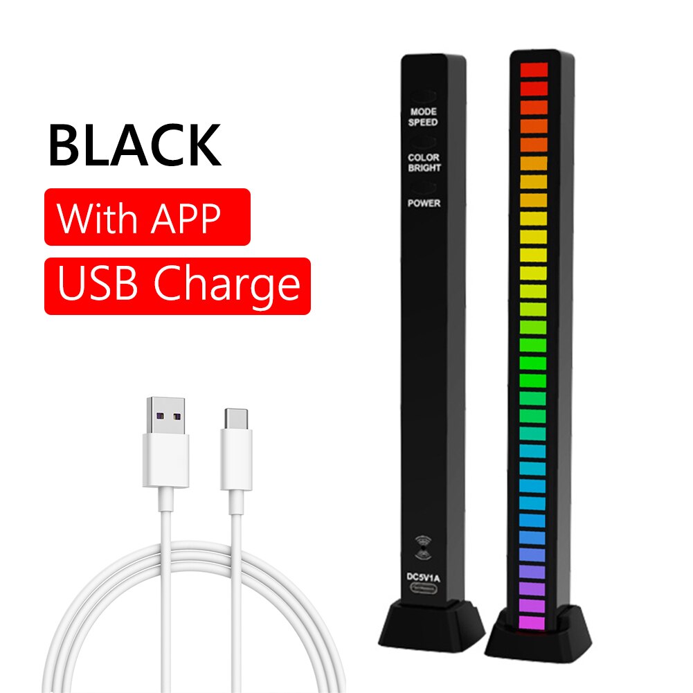 USB APP Control RGB Colorful Tube 32 LED Night Light Voice-Activated Pickup Rhythm Music Atmosphere Lamp Bar Strip Light for Car