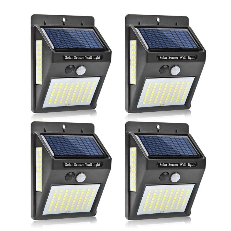 4PCS 100 LED Solar Light Outdoors Solar Lamp Powered Sunlight Waterproof PIR Motion Sensor Street Light for Garden Decoration