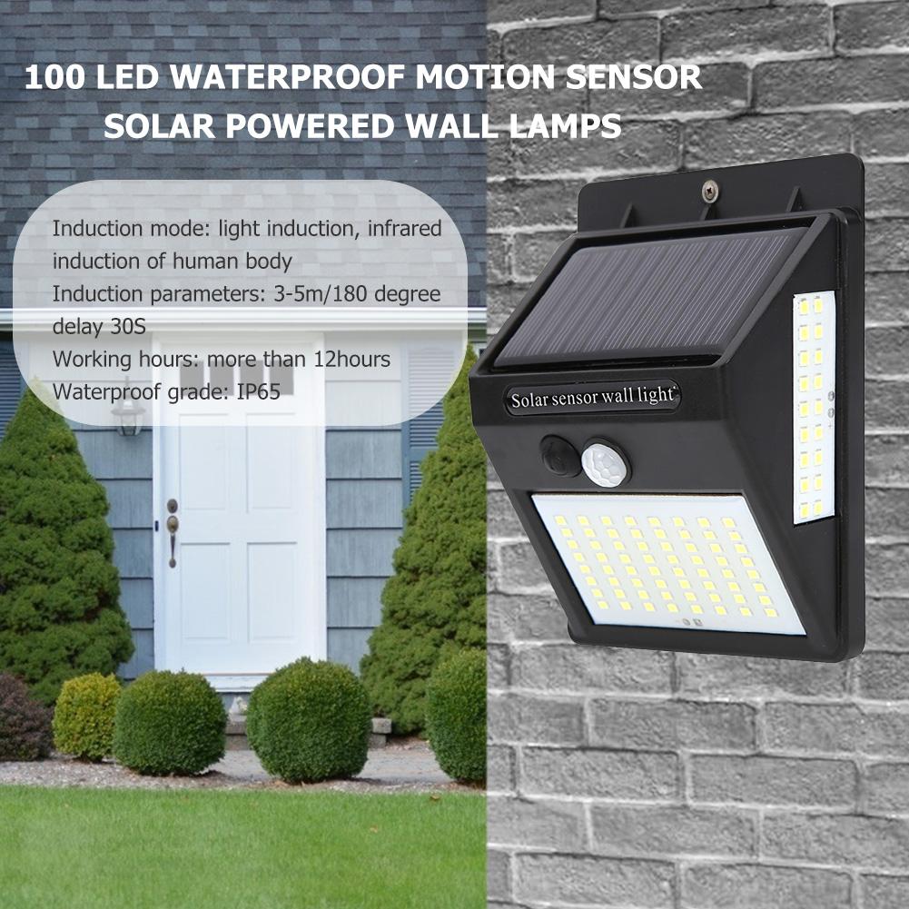 4PCS 100 LED Solar Light Outdoors Solar Lamp Powered Sunlight Waterproof PIR Motion Sensor Street Light for Garden Decoration