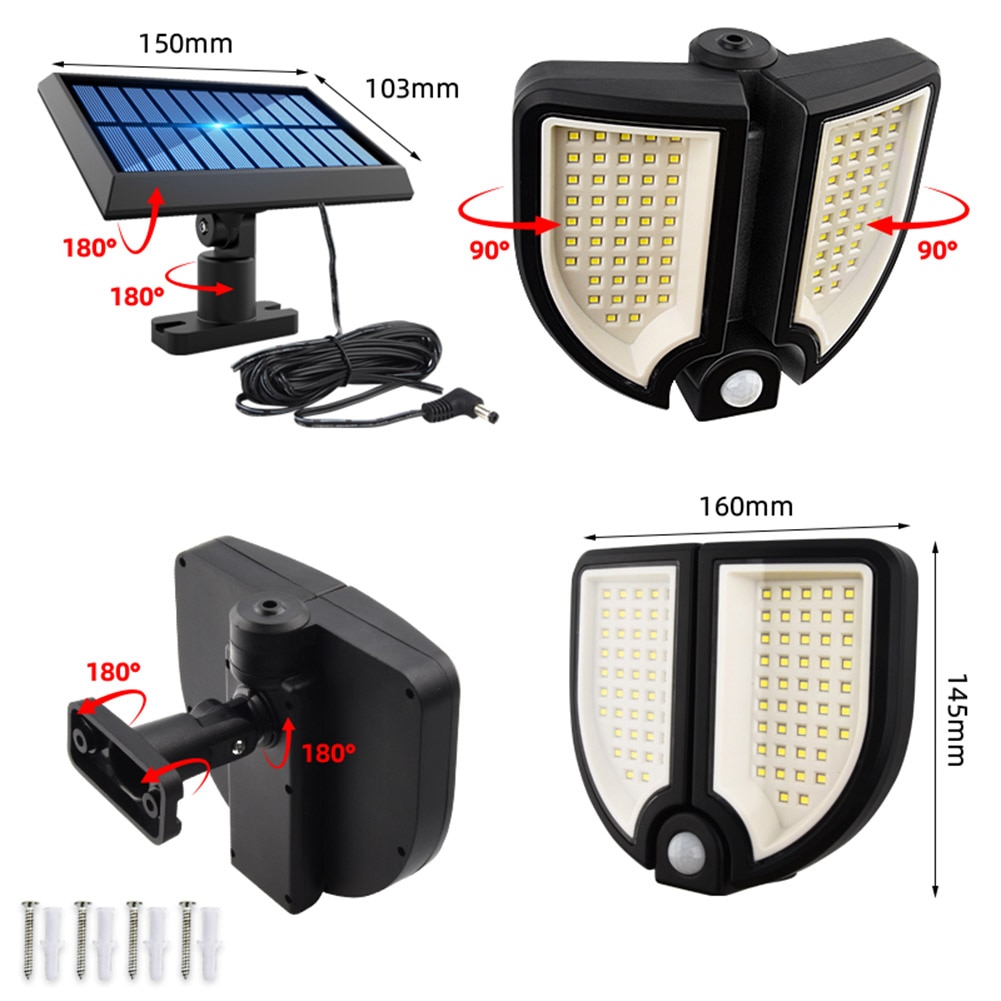 160LED Solar Light Outdoor 3Modes Human Body Induction Solar Wall Lamp Garden Decoration Yard Path Waterproof Emergency Lighting