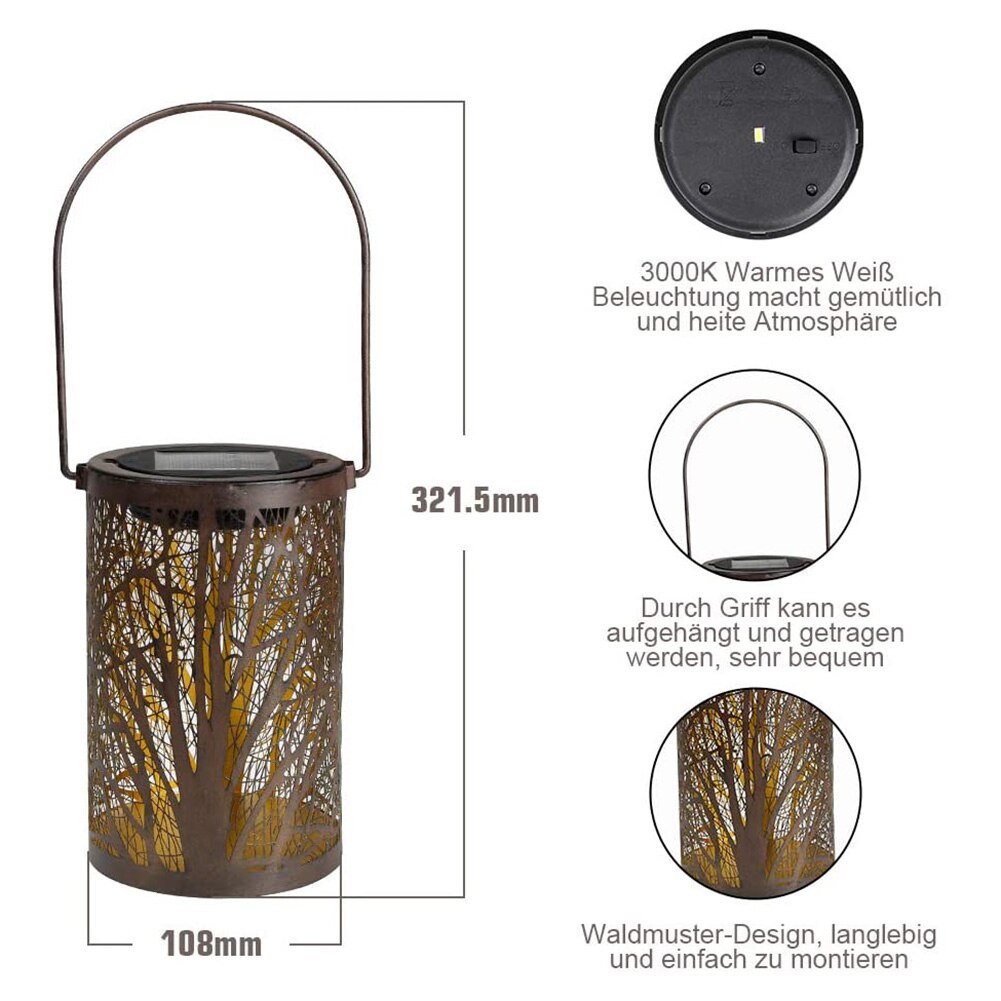 LED Solar Lantern Light Hollow Lantern Projection Light Wrought Iron Hanging Lamps Waterproof Outdoor Yard Garden Art Decoration