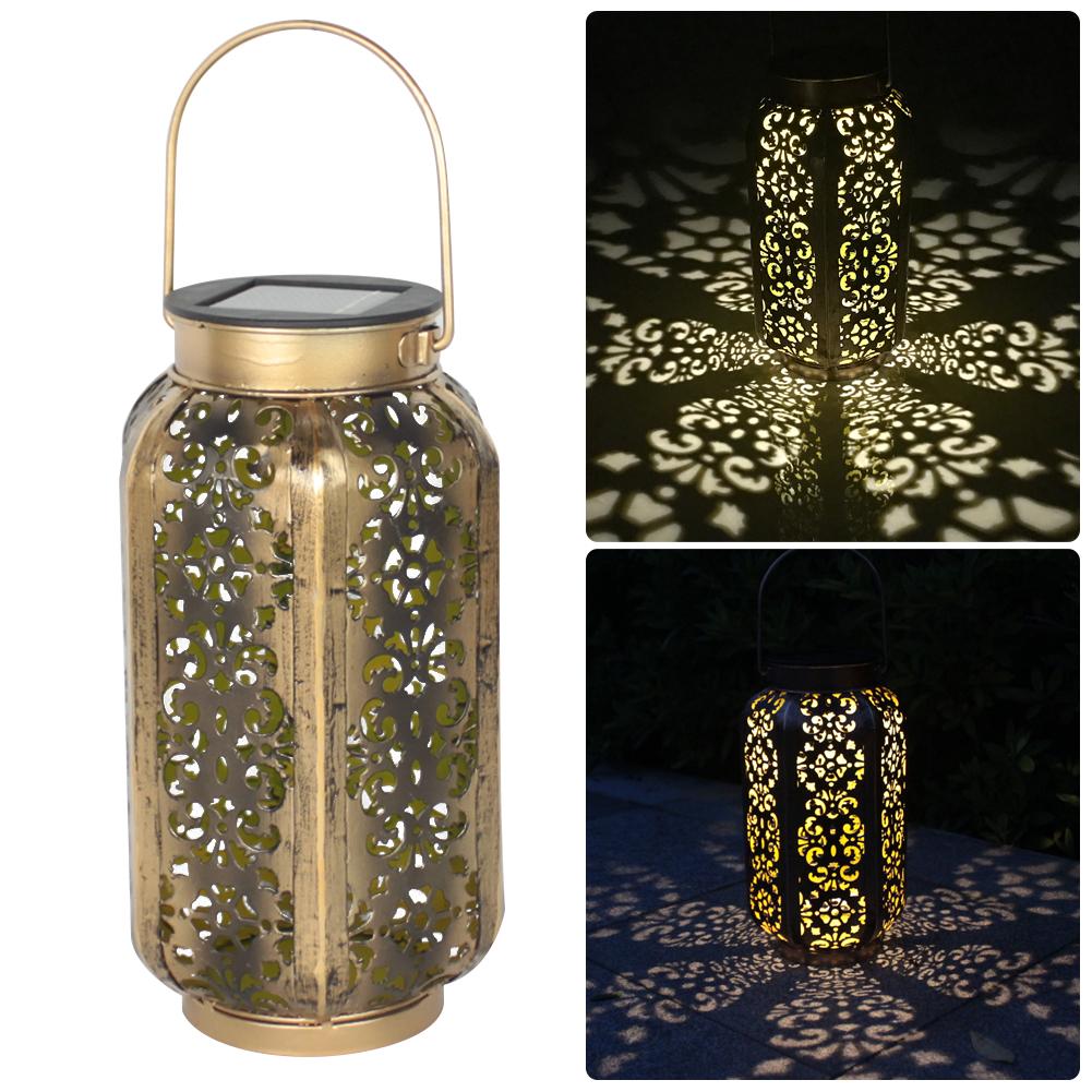 LED Solar Garden Light Hanging Lantern Outdoor Waterproof Retro Iron Art with Handle Lights for Garden Decoration Solar Lamps